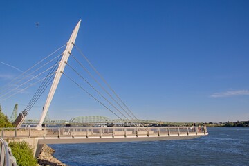 Fototapeta premium White Cable Stayed Bridge Over Willamette River