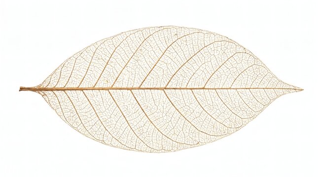Delicate transparent skeleton leaf vein structure isolated on white background