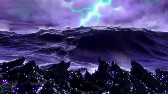 Turbulent Alien Ocean Storm in Space Universe