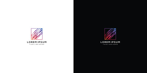 Fototapeta premium Abstract Square Logo with Gradient Lines and Text