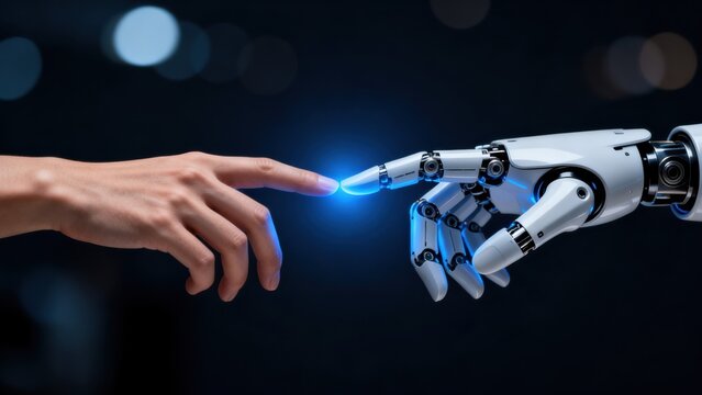 Human hand and robotic hand touching