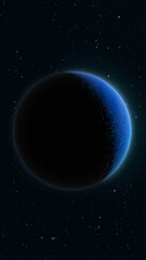Fototapeta premium Dark blue planet glowing in deep space with a starry cosmic background, evoking mystery, astronomy, and distant exploration.