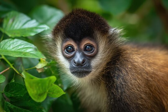 Intimate wildlife moment: spider monkey in natural jungle setting