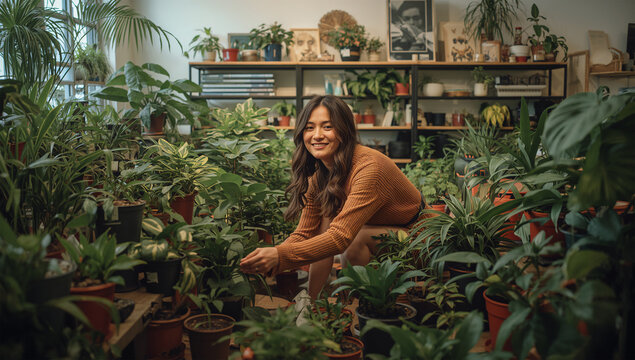 室内ジャングルの植物たちに名前を呼びかける愛好家の暮らし