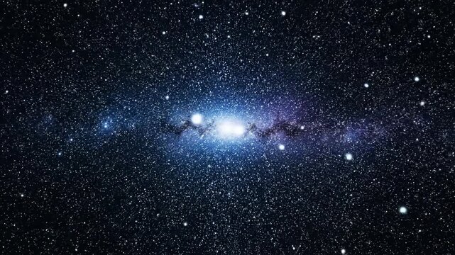 Bright spiral galaxy and countless stars in deep outer space