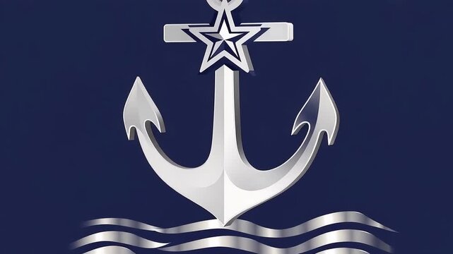 Silver 3D Anchor Emblem with Star and Wavy Lines