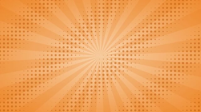 Animated orange comic halftone grid background, pop art halftone speed lines motion loop