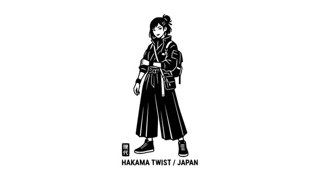 Modern anime character wearing contemporary Japanese hakama outfit