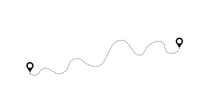 airplane tracking routes with dynamic dotted lines. Plane route lines of aircraft tracking, location pins, planes, travel, map pins on white background. aeroplane drawing heart animation.