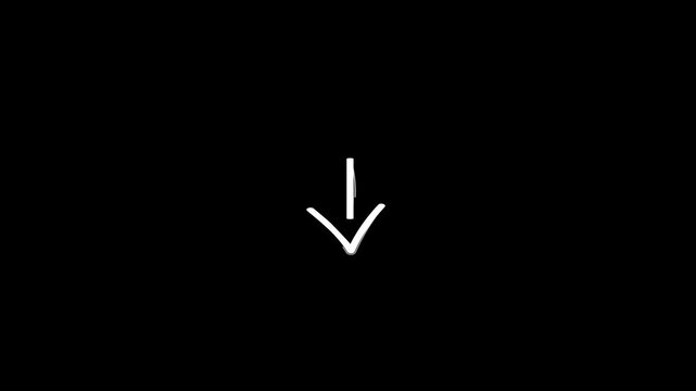 Hand-drawn red arrow icon brush stroke, downloading arrow sign drawn with marker on transparent background. on transparent background.