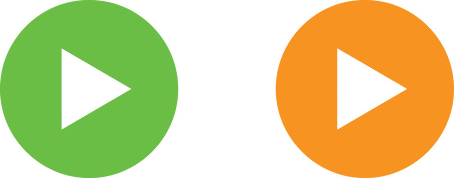 Green and orange round play buttons with white triangle symbols for media player interface design