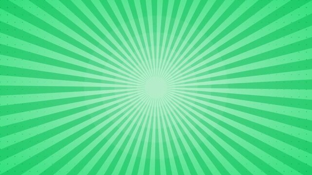 Animated emerald comic radial burst background, pop art halftone speed lines motion loop