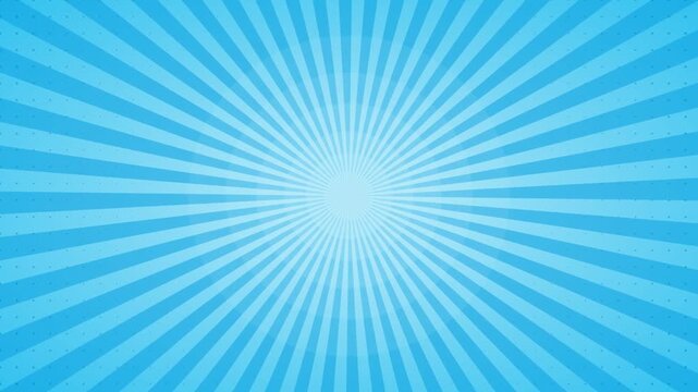 Animated cyan comic radial burst background, pop art halftone speed lines motion loop