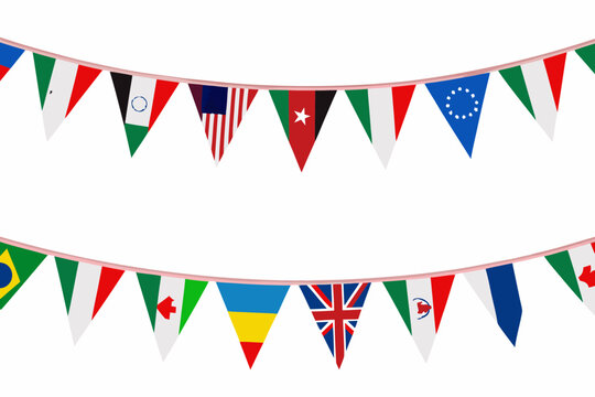 World Flags Pennant Banner Set Against A White Background