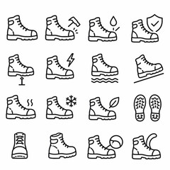 Fototapeta premium Collection of various hiking and outdoor adventure boots and shoes with different designs and features