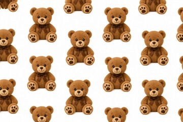 Fototapeta premium Pattern of plush toy bears repeated on white background
