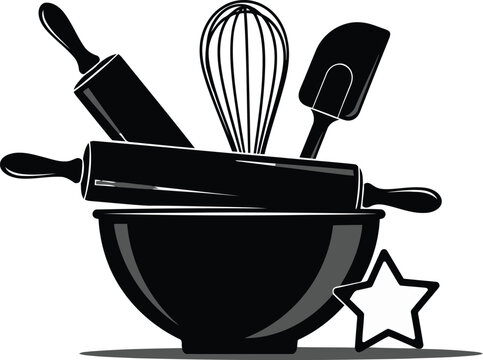 Baking tools in a mixing bowl Vector