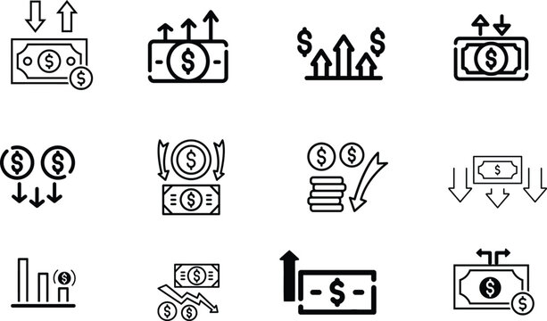 Money and finance icons with arrows