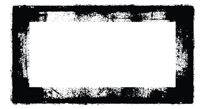 Black distressed grunge rectangular frame border with textured rough inner edges