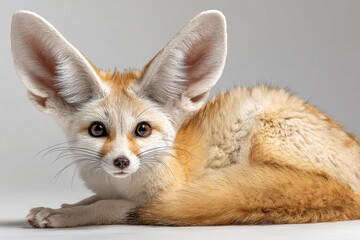 Obraz premium Adorable fennec fox posing on a seamless white surface