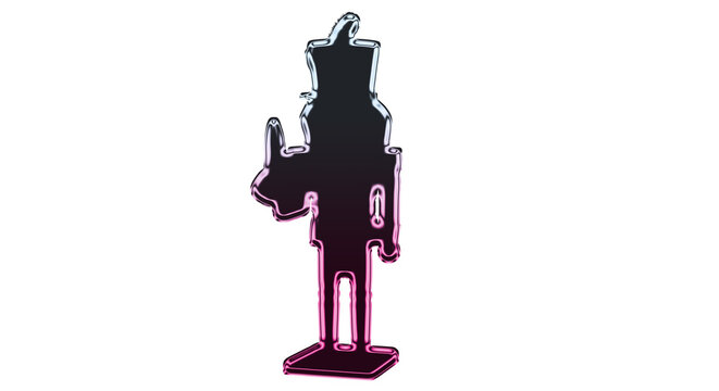 A pink outlined illustration of a nutcracker soldier standing on a transparent surface