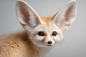 Obraz premium Close-up of a fennec fox with oversized ears against a white backdrop