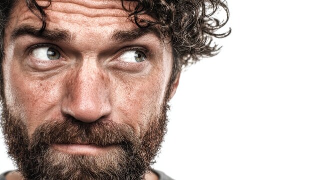 Serious Skeptic: Studio Headshot of a Bearded Man Expressing Doubt