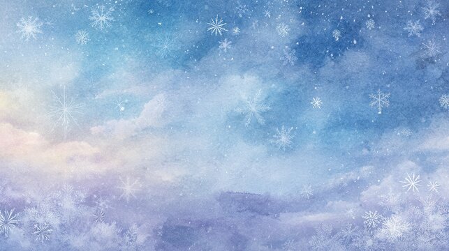 Winter thank you background with drifting snowflakes in soft pastel tones