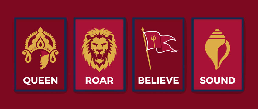 Motivational quotes with lion and symbols on red background for empowerment and confidence
