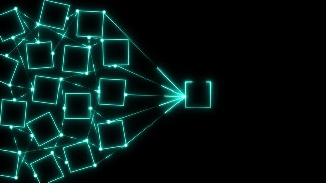 target and neon box animation connection linkage with human icon for customer focus target group and customer relation management concept.