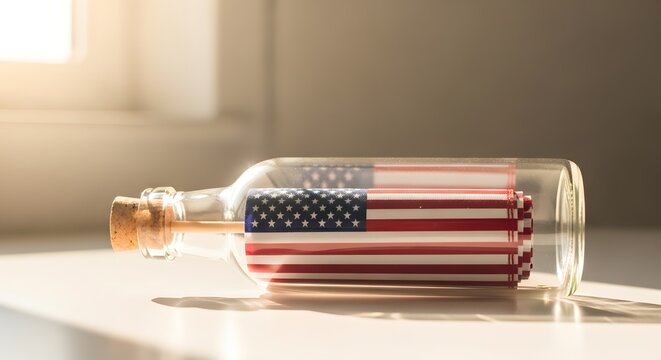 American Flag in Glass Bottle for USA Independence Day Celebration Background