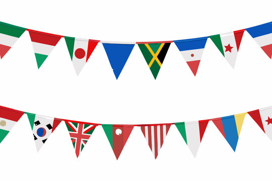 World flags pennant banner set on a white background