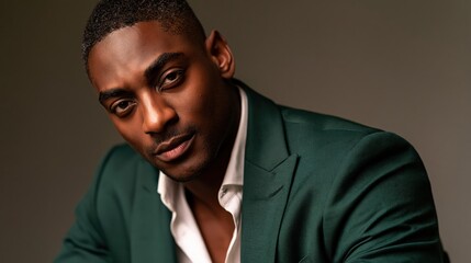 Obraz premium gen team lead young adult black man in green blazer studio