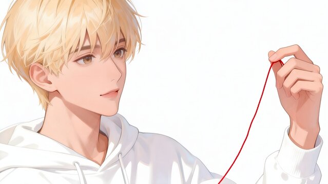 Anime character holding red thread