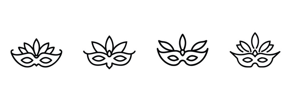 Carnival masquerade outline icons set facial eye mardi gras venetian theater festival costume party celebration disguise  vector illustration with editable stroke.