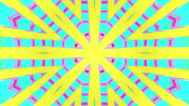 Vibrant Abstract 3D Kaleidoscope Animation with Bright Neon Geometric Mosaic Pattern Seamless Symmetrical Background for Marketing Motion Graphics and Visual Communication