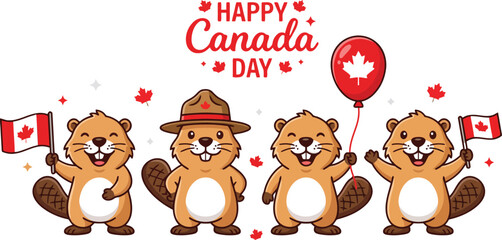 Happy canada day celebration with beavers and maple leaves © Anika
