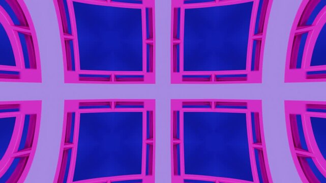 Dynamic Neon Mosaic Animation with Repeating Geometric Structures and Intricate Kaleidoscopic Symmetry