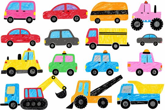 Collection Of Hand drawn Vehicles On A White Background