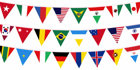 International pennant garland with various national flags vector illustration © Sourav