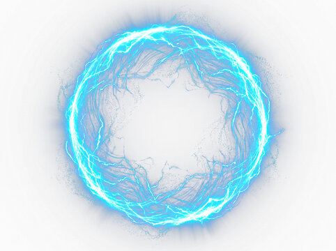 Electric energy sphere with bright blue lightning bolts on a black background representing power and innovation