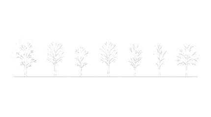 Obraz premium CAD design of six small stylized trees in a row, perfect for architectural renderings and landscape planning