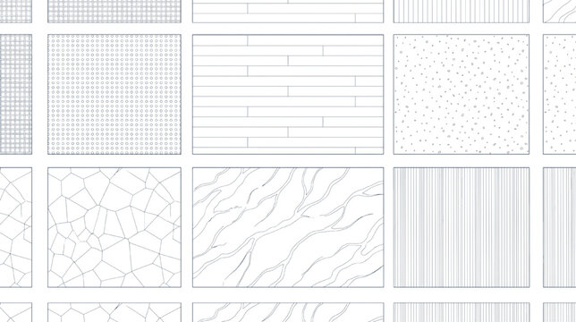 Technical CAD hatch pattern collection featuring various architectural textures for drafting and floor plan design concepts