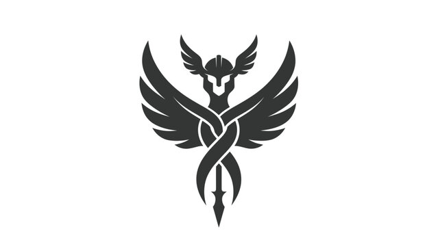 Stylized phoenix or eagle emblem with wings and spear
