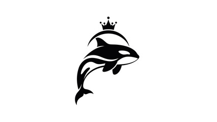 A regal killer whale with a crown, a majestic marine logo design. © Kirana