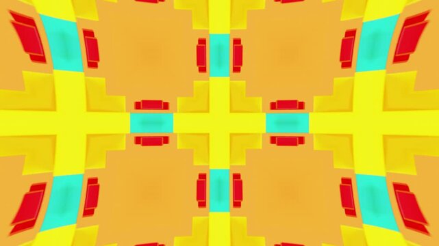 Vibrant Abstract Kaleidoscope Animation Created from Neon Colored Geometric 3D Elements for Advertising and Digital Art Projects