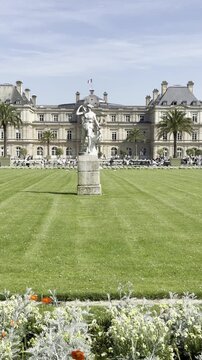Jardin du Luxembourg and Palais du Luxembourg in Paris spring view
