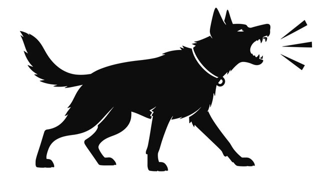 Angry dog silhouette barking aggressively with motion lines