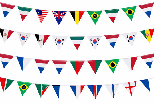 World flags pennant garland on white background celebratory decoration