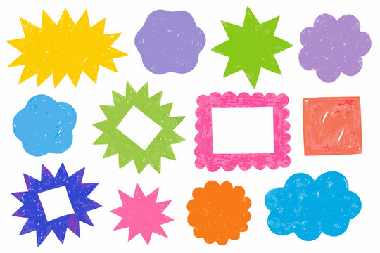 Colorful speech and thought bubble shapes crayon style vector illustration